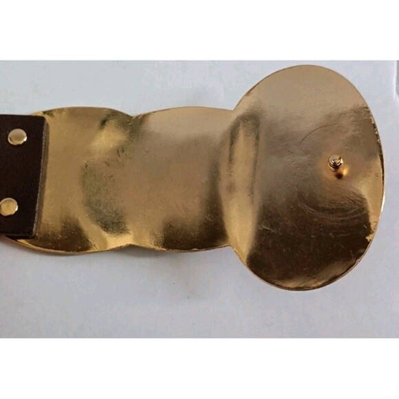 Chico's Leather Waist Belt Sz M/L Statement Buckle Adjustable Brass Clasp Boho - Picture 4 of 10
